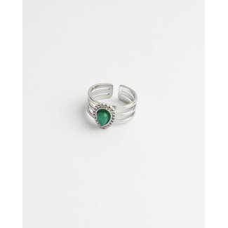 Bague 'Menthe' argent pierre naturelle verte - acier inoxydable (réglable)