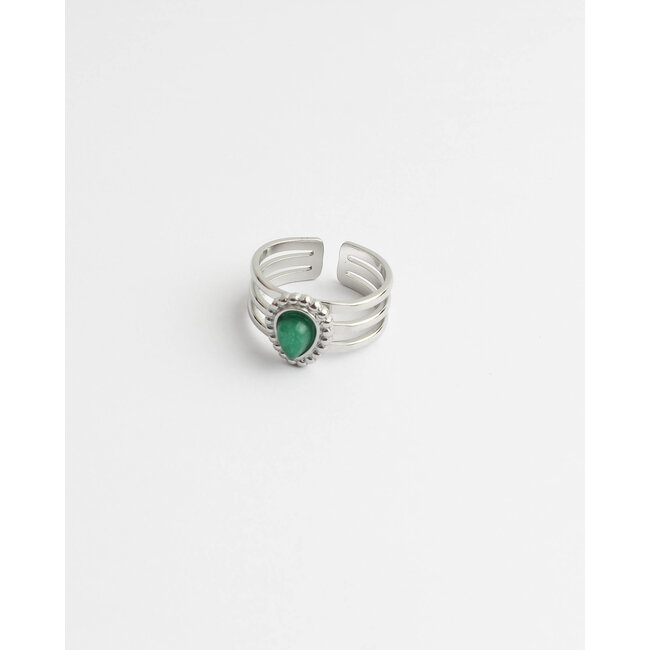 Bague 'Menthe' argent pierre naturelle verte - acier inoxydable (réglable)