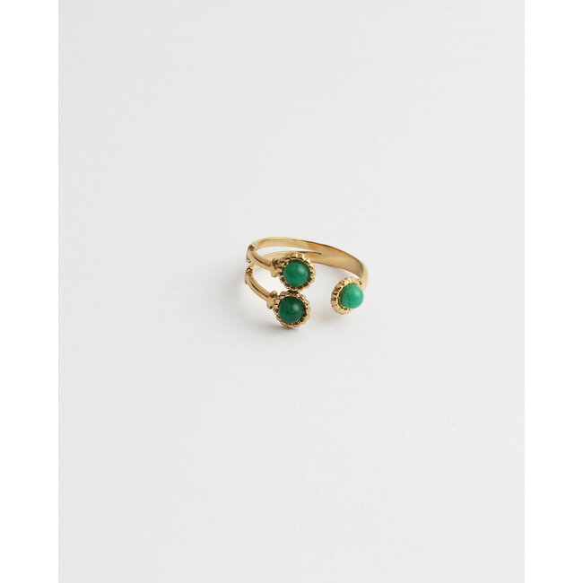 'HAILEY' GREEN STONE RING - STAINLESS STEEL (ADJUSTABLE)