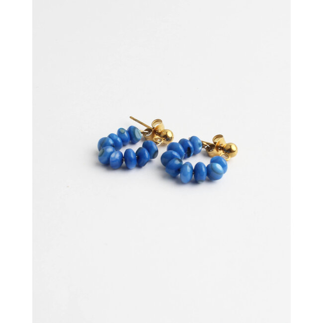 Boucles d'oreilles 'Babs' bleu & doré - acier inoxydable