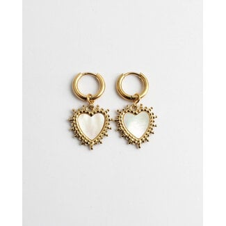 Boucles d'oreilles coeur gros coquillage or - acier inoxydable