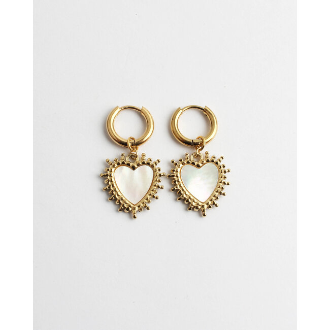 Big shell heart earrings gold - stainless steel
