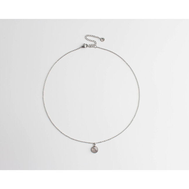 Collier Quartz Rose Argent - Acier Inoxydable