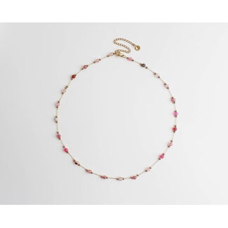 Collier 'Sophia' Pierres Naturelles Rose - Acier Inoxydable