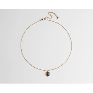 'Jolie' Dark Blue Natural Stone Necklace Gold - Stainless Steel