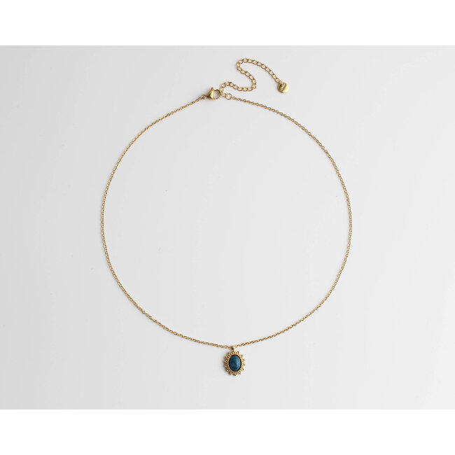 'Jolie' Dark Blue Natural Stone Necklace Gold - Stainless Steel