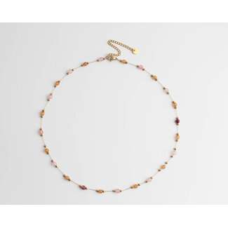 'Sophia' Necklace Natural Stones ORANGE & PINK- Stainless Steel