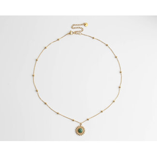 Collier 'Jasmine' or & pierre naturelle verte - acier inoxydable