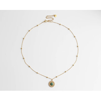 'Jasmin' Halskette aus goldenen und grünen Natursteinen - Edelstahl