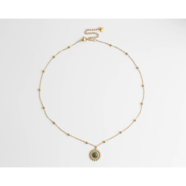 Collier 'Jasmine' or & pierre naturelle verte - acier inoxydable