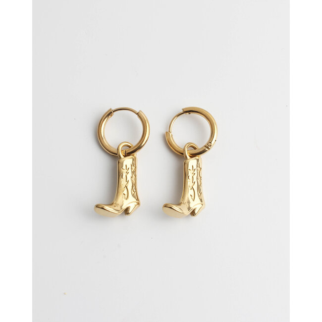 'Cowboy boots' earrings gold - stainless steel