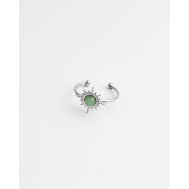 'Chasing the sun' ring silver & green - stainless steel (verstelbaar)