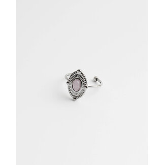 Bague quartz rose 'Livia' argent - acier inoxydable (réglable)