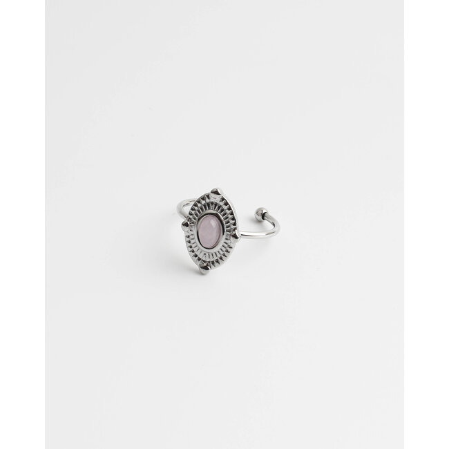 'Livia' anillo de cuarzo rosa plata - acero inoxidable (ajustable)