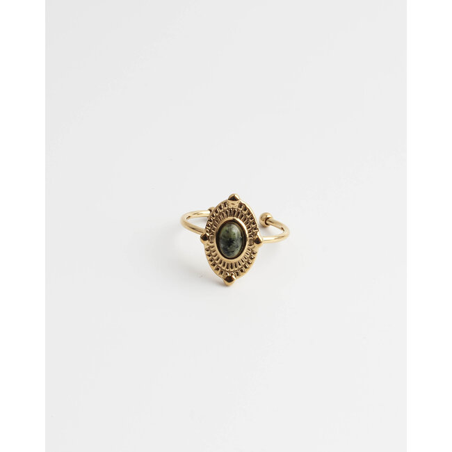 'Livia' ring gold rocky stone - stainless steel (verstelbaar)