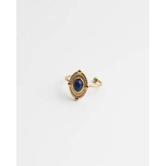 Anillo 'Livia' oro piedra azul - acero inoxidable (ajustable)