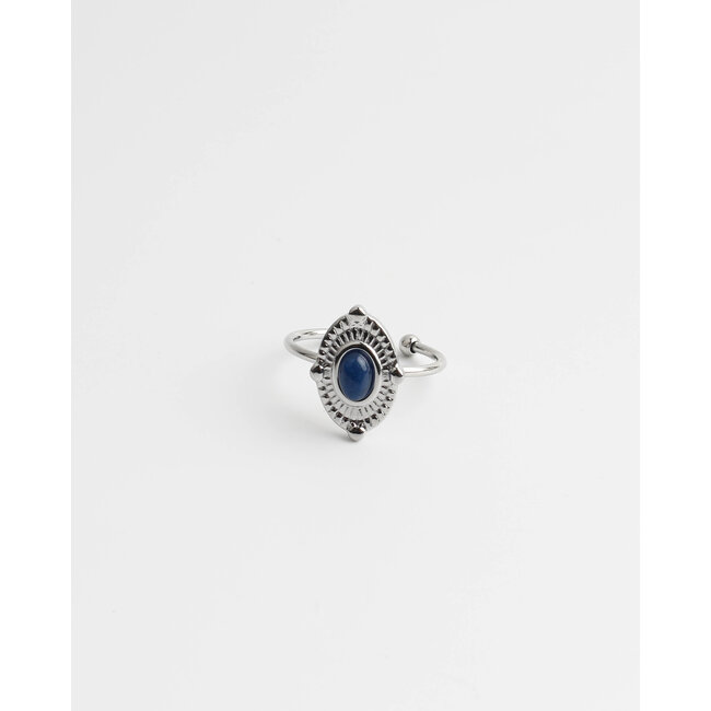 Anillos 'Livia' plata piedra azul - acero inoxidable (ajustable)