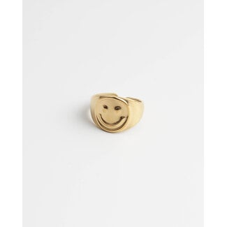 Smiley ring gold - stainless steel (adjustable)