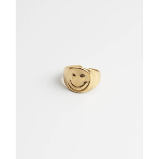 Smiley ring gold - stainless steel (verstelbaar)
