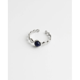 'Julietta' ring silver & blue - stainless steel (verstelbaar)