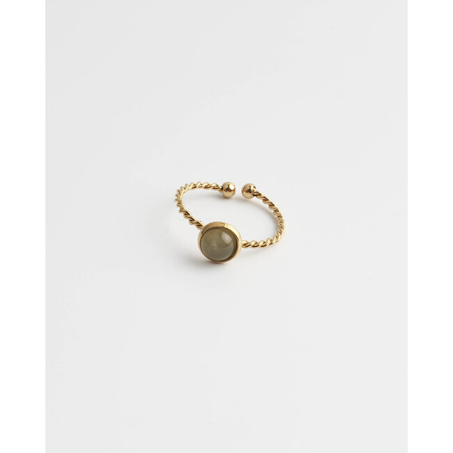 'Alisa' ring gold & green - stainless steel (verstelbaar)