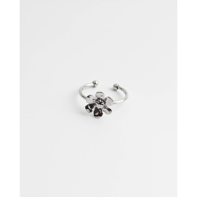 'Kae' flower ring silver - stainless steel (adjustable)