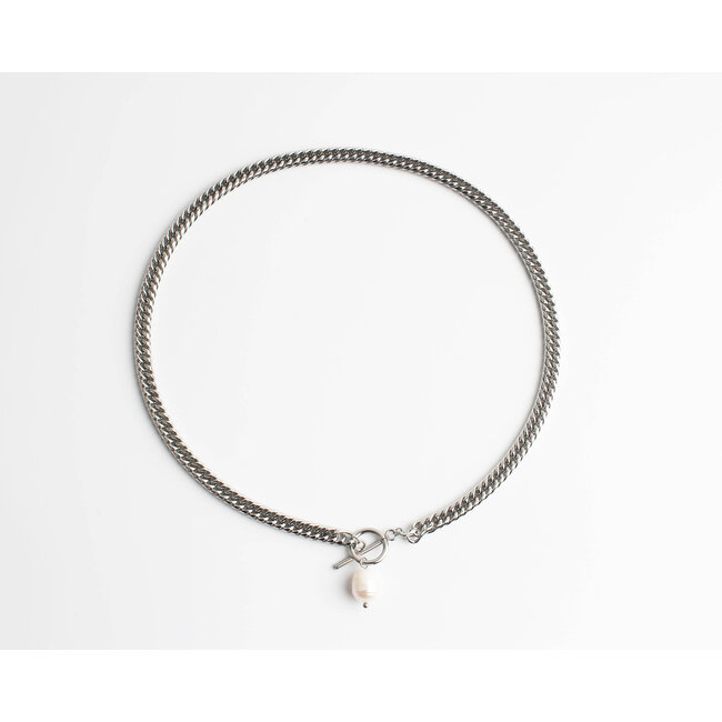 Chunky pearl necklace silver - stainless steel