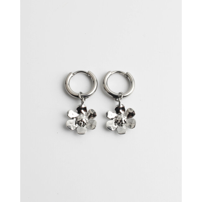 'Kae' flower earrings silver - stainless steel