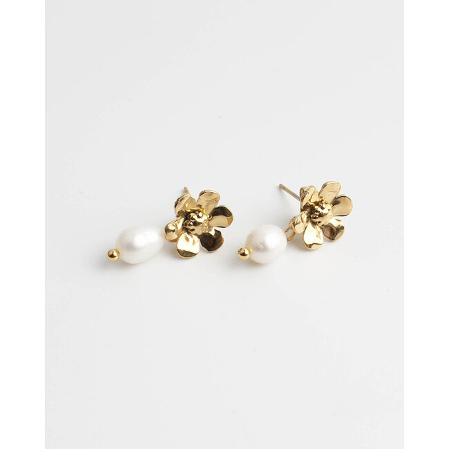 Perlen- und Gänseblümchen-Ohrstecker Gold – Edelstahl