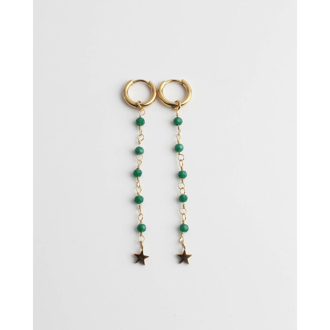 'Shoot for the stars' earrings gold & green - stainless steel