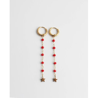 'Shoot for the stars' earrings gold & red - stainless steel