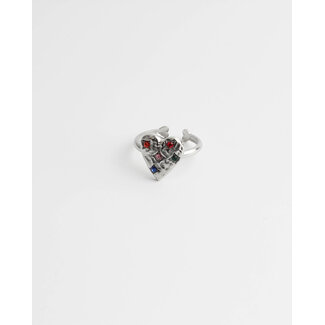 Multicolor Heart Ring silver - stainless steel (adjustable)