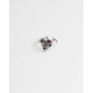 Multicolor Heart Ring silver - stainless steel (verstelbaar)