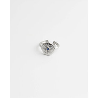 'Blue star' ring silver - stainless steel (verstelbaar)