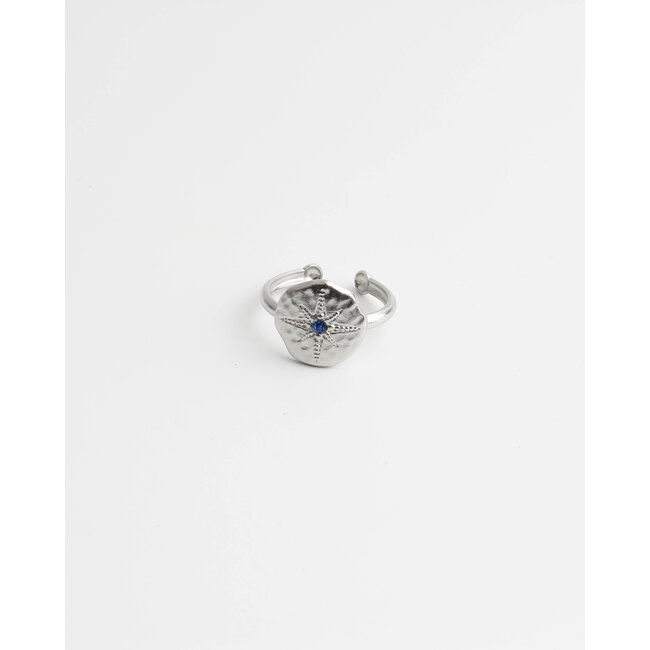 'Blue star' ring silver - stainless steel (adjustable)