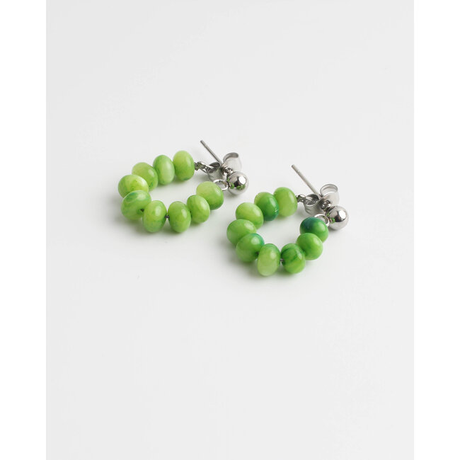 Boucles d'oreilles 'Babs' vert & argent - acier inoxydable