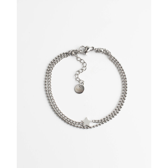 Bracelet étoile minimaliste 2 couches argent - acier inoxydable