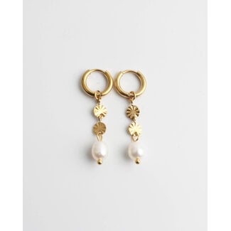 'Bibi' earrings pearl & gold  - stainless steel