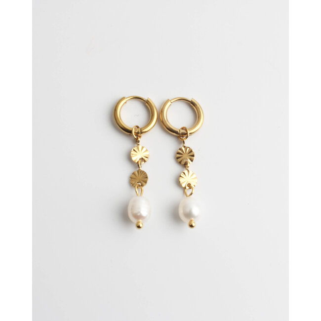 'Bibi' earrings pearl & gold  - stainless steel