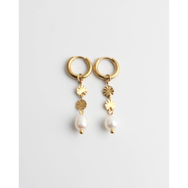 'Bibi' Ohrringe Perle & Gold - Edelstahl