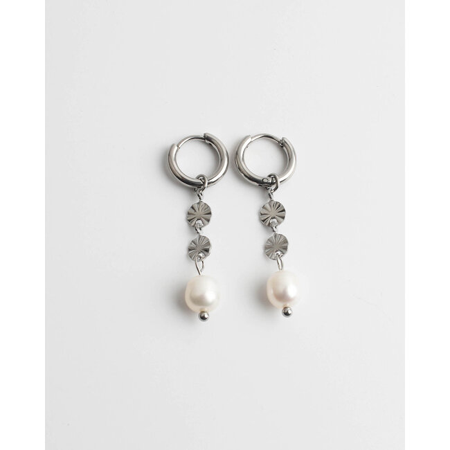 'Bibi' earrings pearl & silver  - stainless steel