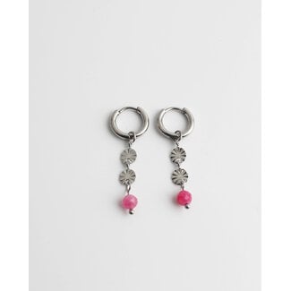 Boucles d'oreilles 'Bibi' rose & argent - acier inoxydable