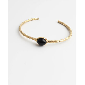 Bracelet 'Florine' pierre noire - acier inoxydable