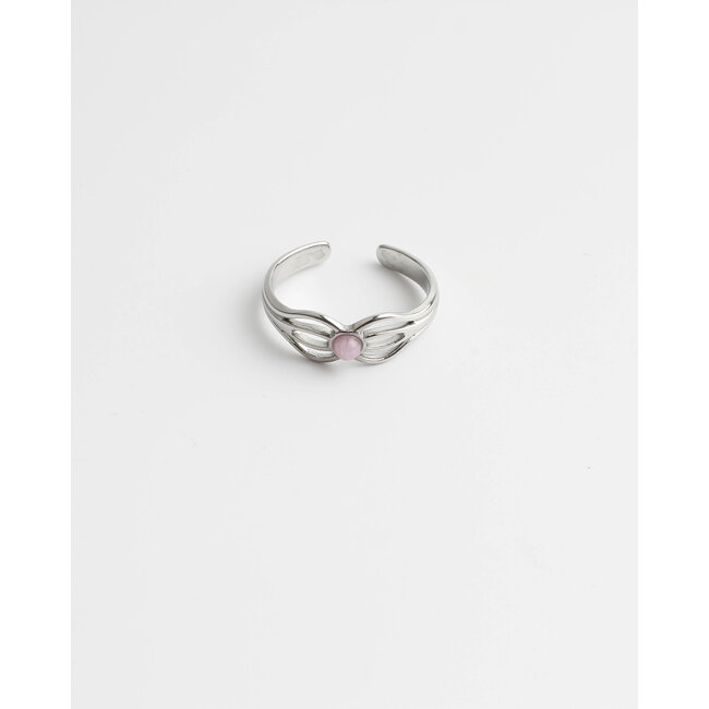 'Camille' ring pink silver - stainless steel (verstelbaar)