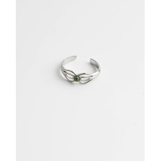 'Camille' ring green silver - stainless steel (verstelbaar)