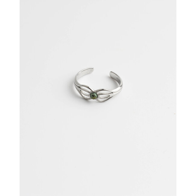 Bague 'Camille' argent vert - acier inoxydable (ajustable)