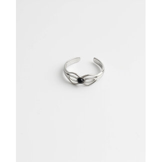 Bague 'Camille' noir argent - acier inoxydable (réglable)