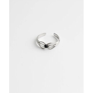 'Camille' ring black silver - stainless steel (verstelbaar)