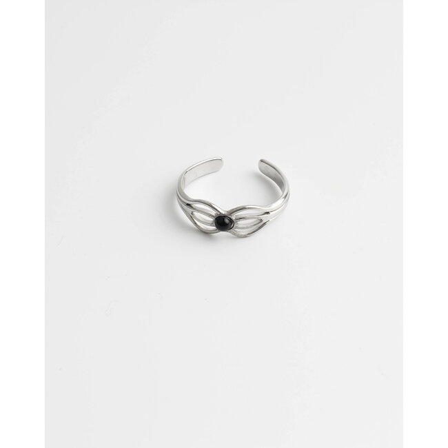 Bague 'Camille' noir argent - acier inoxydable (réglable)