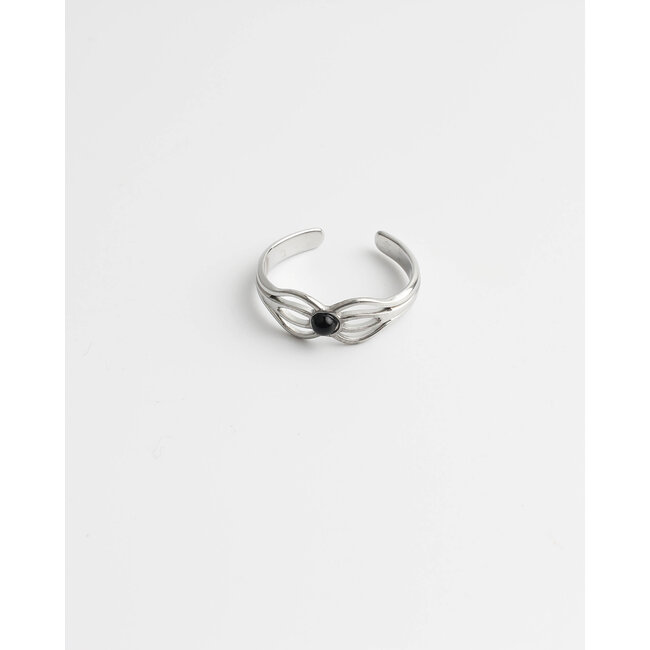 'Camille' ring black silver - stainless steel (verstelbaar)